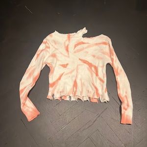 Balboa distressed sweater cutout neck pink/cream color